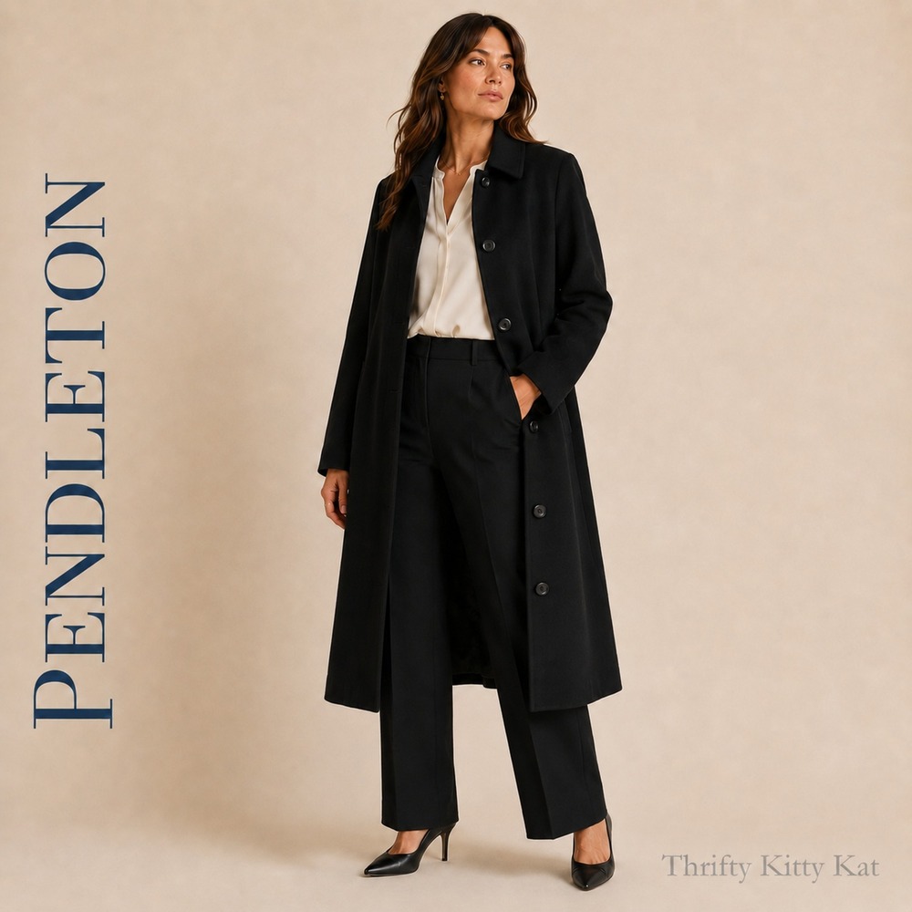 Pendleton Vintage Full Length Overcoat Single Breasted Black Classic Heritage 10